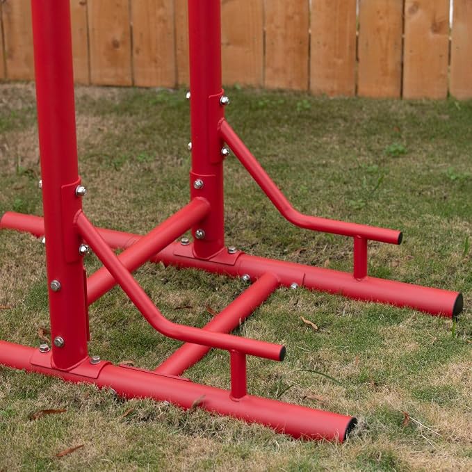 Titan Fitness Outdoor Power Tower, Red, 4-Stations-in-1, Pull-Up, Dip, Knee Raise, Push-Up Stations