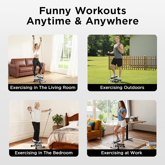 Efitment Mini Stepper for Exercise at Home, Twist Stair Stepper with Resistance Bands, LCD Monitor, Compact Cardio Step Machine for Full Body Workout
