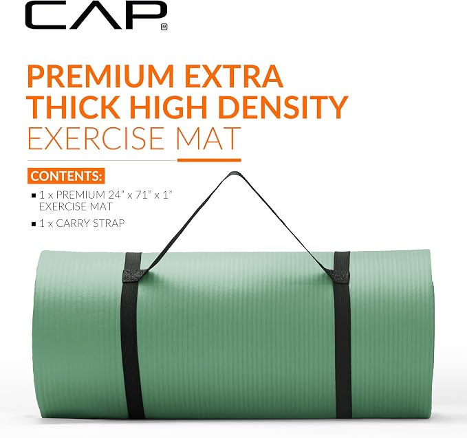 CAP Barbell 1-Inch High Density Exercise Yoga Mat with Strap | Multiple Colors