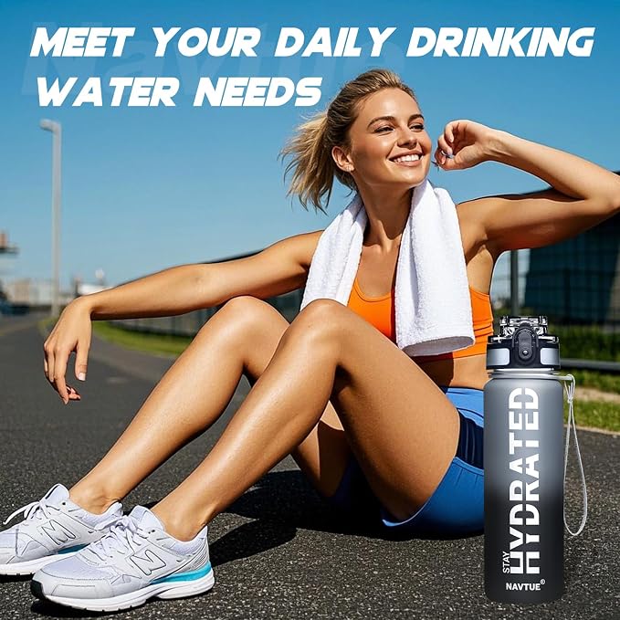 Water Bottle 32 oz Motivational Time Marker Tritan Bottle | BPA-free Tritan water bottle with time marker leakproof Lightweight portable Easy Clean Brush for Gym, Travel, School, Office