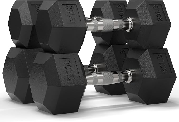 Mikolo Dumbbell Sets with Rack, Rubber Hex Dumbbells, Multiple Choices in 160/200/380/450/550LB, Hand Weights with Chrome Handle for Strength Training