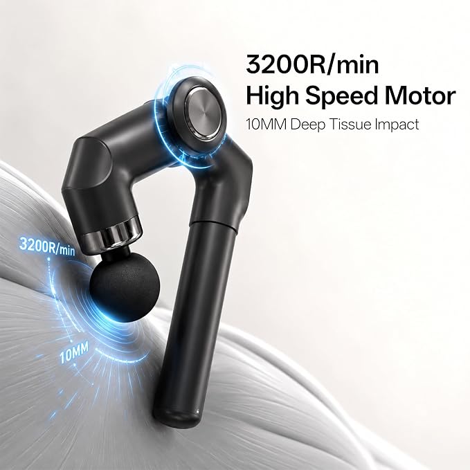 brenzo Massage Gun with Extended Handle, Cordless Full Body Massager | 6 Speeds, 10mm Amplitude, 3200 R/min, Multiple Massage Heads