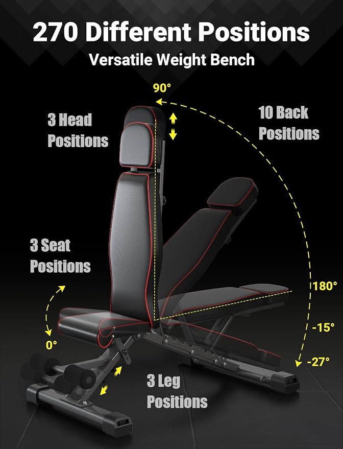 YOLEO Adjustable Weight Bench with Bench Press Stand, Foldable Workout Bench with Extended Head/Elbow Pad(for Users up to 7')