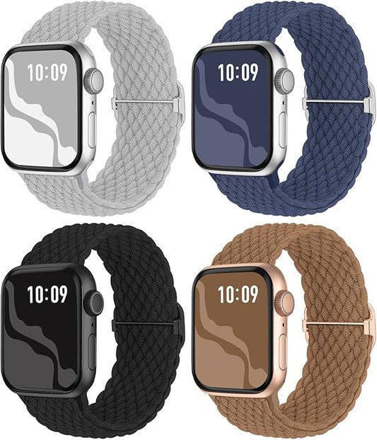 4 Pack Braided Stretchy Bands Compatible with Apple Watch 40mm 41mm 38mm 42mm 44mm 45mm 46mm 49mm Women Men, Breathable Nylon Elastic Daily Use Straps for iWatch Series 11/10 9 8 7 6 5 4 3 SE/Ultra 2