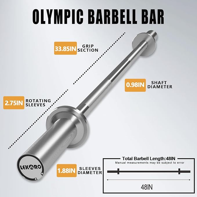 Olympic Barbell Bar 4FT, 350LB Straight Weight Lifting Bar, Fits 2-Inch Olympic Plates, Rotating Sleeves, 2 Spring Collars, Knurled Strength Training Bar for Home Gym