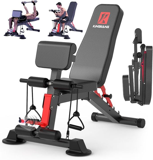 K KiNGKANG Adjustable Weight Bench for Home Gym Full Body Strength Training | Load 1050lbs|8+3 Angle Positions|High-Density Cushion|Commercial Steel Frame|Assembly Free | Foldable | Space Saving