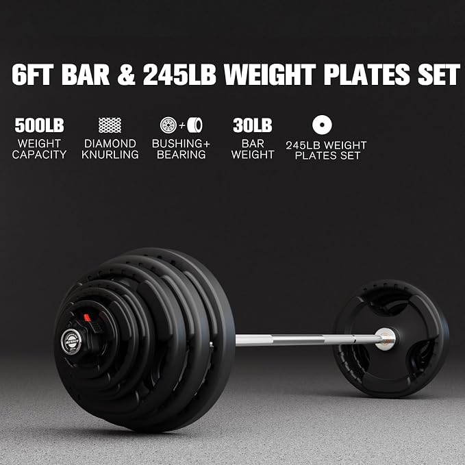 RitFit Barbell Weight Set - 4/6FT Olympic Barbell with Weight Plates (55-115LB Total) - Weightlifting Equipment for Squats, Curls, Deadlifts, Presses, Hip Thrusts