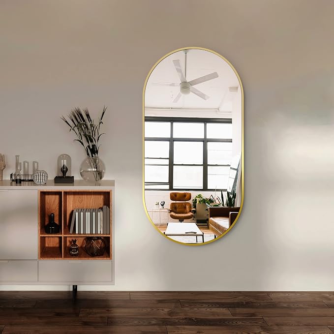 Delma Bathroom Wall Full Length Mirror for Wall, 48''x24'', Gold Oval for Bedroom Entryway Bathroom, Metal Framed Vanity(48''x24'',Gold)
