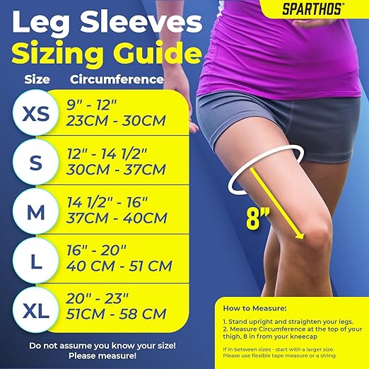 Sparthos Compression Leg Sleeve Men, Full Leg Compression Sleeve, Black-MD