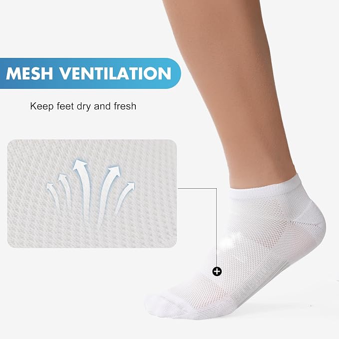 BAMBOO COOL Men's Athletic Ankle Socks Moisture Wicking, Anti-Odor Breathable Running Mesh Socks Arch Support, 8 Pack