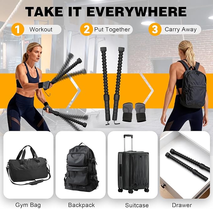 Ropeless Battle Ropes Resistance Trainer with Handles | Portable Design, HIIT Training, Cardio Workout, Full Body Strength, Home Fitness