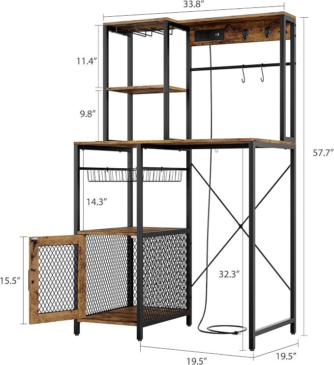 Garvee Microwave Stand & Fridge Stand, Baker's Rack with Power Outlet