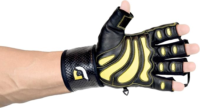 Elite Leather Gym Gloves with Built in 2" Wide Wrist Wraps Grip & Design for Weightlifting Power Lifting Bodybuilding & Strength Training Workout Exercises