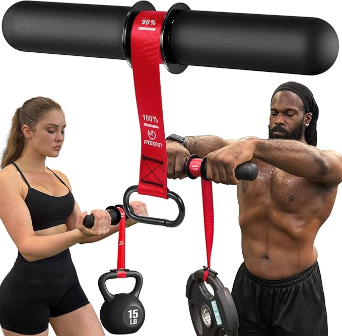 FitBeast Forearm Strengthener & Forearm Exerciser, Wrist Roller | Forearm strength trainer with thick handle and adjustable strap. Ideal for grip strength, muscle building and rehabilitation.