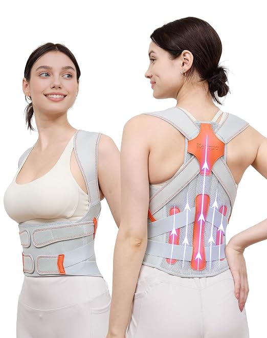 Posture Corrector for Women and Men, Full Back Support Brace, Adjustable Shoulder Straightener, Improving Posture, Relief Upper and Lower Back, Neck Pain, Gray, Small
