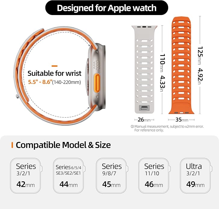X-it Magnetic Watch Band for Apple Watch Ultra 49mm, 46mm/45mm/44mm, Silicone Sport Strap with Strong Magnet for Men and Women, Compatible with Apple Watch Series 11/10/9/8/7/6/5/4/3/2/1 and SE