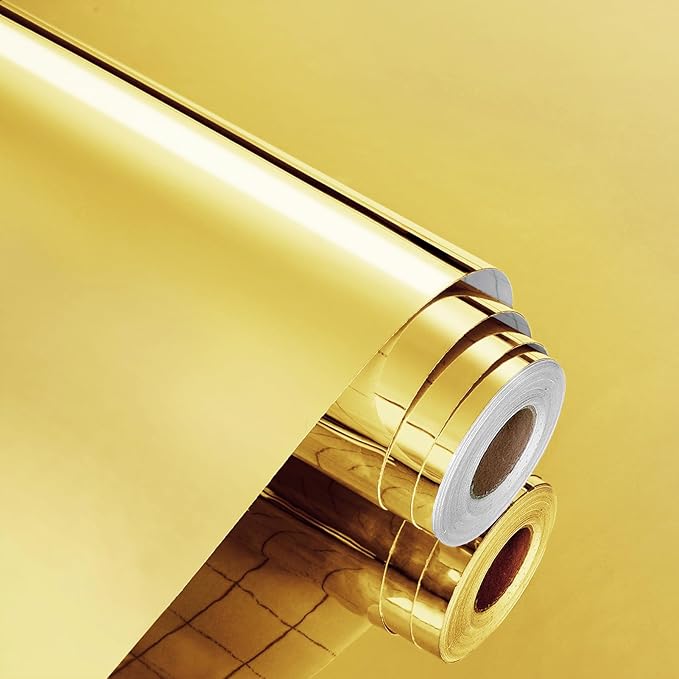 WESTICK Gold Contact Paper for Countertops Gold Permanent Vinyl Reflective Golden Wallpaper Self Adhesive Golden Cricut Vinyl Mirror Stickers for Cabinets DIY Project Home Decor Art Crafts 12"x80"