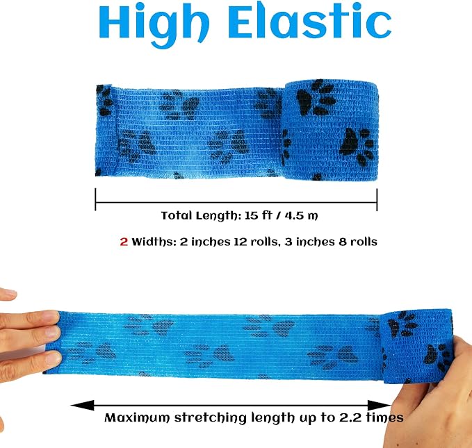 20 Rolls Dog Bandages for Wounds, Self Stick Vet Wrap for Dogs Horse, Vet Tape Elastic Self Adhesive Bandage Wrap(2 Inch 3 Inch)
