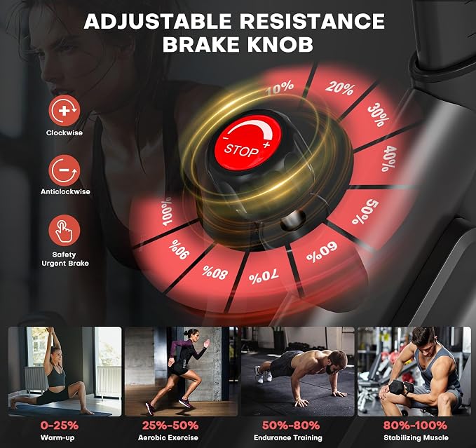 Exercise Bike, Adjustable Magnetic Resistance Stationary Bikes for Home with App Compatible, Silent Indoor Cycling Bike with 350lbs Weight Capacity Comfortable Seat, Digital Monitor & Phone Mount