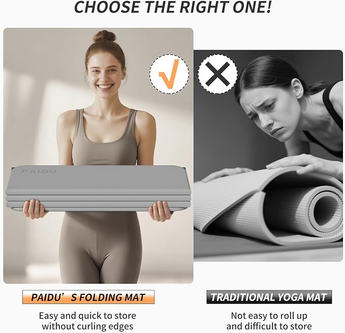 PAIDU Foldable Fitness Yoga Mat | 2/5" (10MM) Extra Thick | SGS Certified Non-Slip TPE | 75x26" Extra Long-Wide | Portable & Easy Store | for Yoga, Pilates, Home Gym & Full-Body Workouts