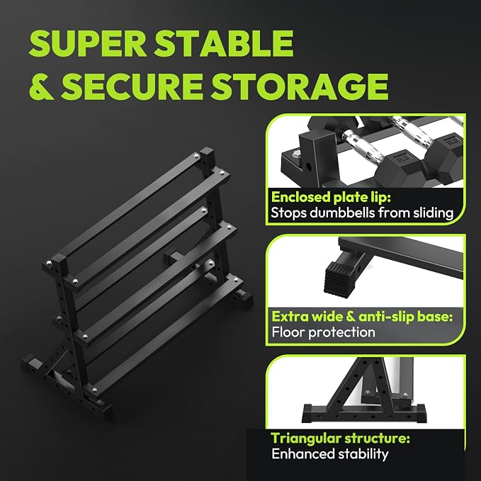 3-Tier Dumbbell & Kettlebell Rack Stand Only, 1000LB Capacity | Heavy Duty Weight Stand for Dumbbells, Space-Saving Metal Storage Organizer, Sturdy Dumbbell Holder for Home Gym