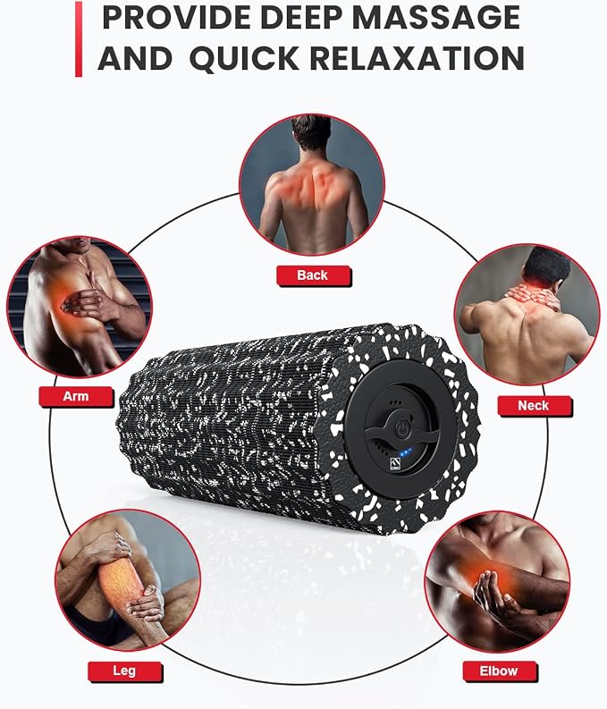 FITINDEX Vibrating Foam Roller for Exercise,4 Vibration Speeds,Rechargeable | Electric Textured Roller for Deep Tissue Massage, High-Density EVA Foam for Back, Legs & Shoulders, Portable, Pre-Workout