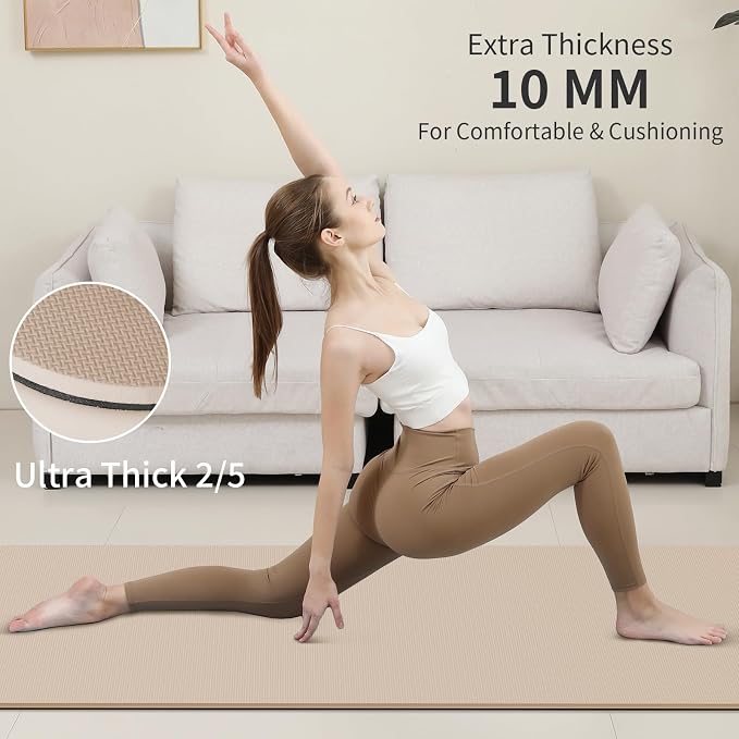 PAIDU POE Yoga Mat （10mm）Extra Thick Fitness Mat 72"x24" with Carry Strap | Non-slip, tear-resistant and suitable for all ages, perfect for yoga, Pilates, home gym and full-body workouts.