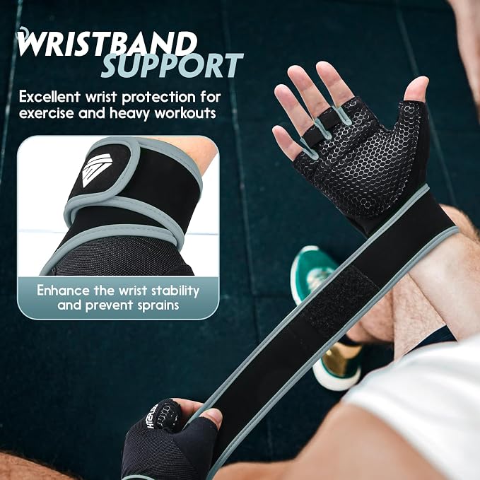 Workout Gloves Gym Gloves Weight Lifting Gloves for Men Women with Full Palm Pad,Strong Wrist Wraps Support,Enhanced Grip,for Fitness,Training,Weightlifting,Exercise