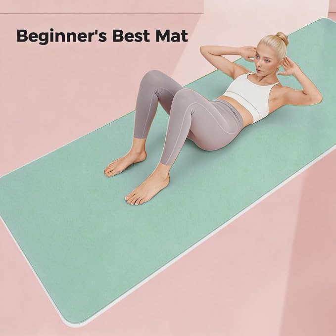 Keep 72" x 24" TPE Yoga Mat Non Slip, 1/4 Inch (6mm) Exercise Mat for Home Workout, Gym, Yoga, Pilates & Stretching with Carrying Strap, Oat White