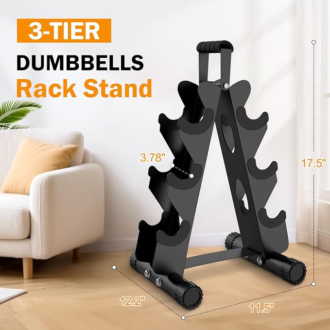 AmazeFan 5 Tier | 3-Tier Dumbbell Rack Stand Only, A-Frame Design Weight Rack with Handle, Weights Metal Strength Training Dumbbells Storage Rack for Home Gym Space Saver (Dumbells not Included)