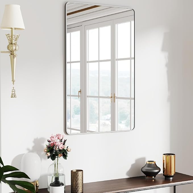 SCWF-GZ 24x36 Mirror Vanity Bathroom Wall Mounted Aluminum Alloy Metal Frame Dressing Round Rectangle Mirrors for Entryway Bedroom Living Room Horizontally or Vertically 36x24 inch Silver
