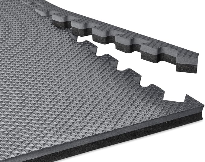 Reversible Gym Exercise Mats 3/4" Thick EVA Interlocking Foam Tiles, Perfect Home Gym Flooring, 32 Tiles & 64 Trim Pieces, 128 Sq. Ft. Reversible, Red/Black