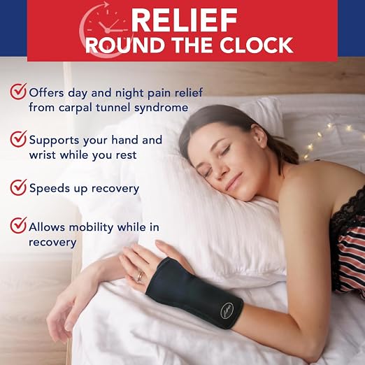 Dr. Arthritis Nighttime Pain Relief Wrist Brace for Carpal Tunnel, Tendonitis, Arthritis | Fits & Soothes Aches in Both Hands | Palm Cushion Beads for Hot Spots | Breathable Fabric (1 Pack - Black)