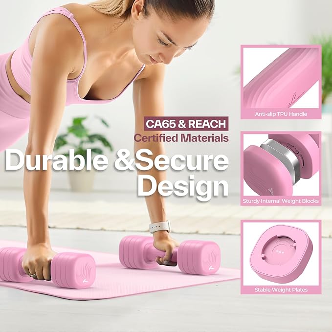 Adjustable Dumbbell Set of 2: Sportneer 4 in 1 Free Weights Dumbbells Set for Women, Hand Weights for Women at Home, Available in 5 lb × 2 and 10 lb × 2 Sets with Soft Rubber Handle for Home Gym Exercise Training
