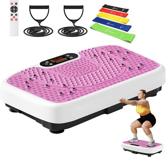 SoftGym Vibration Plate Exercise Machine for Lymphatic Drainage & Fitness | Quiet Heavy Duty 450lbs Capacity Platform, 120 Speeds Shake Machine with Resistance Bands for Home Muscle Activation