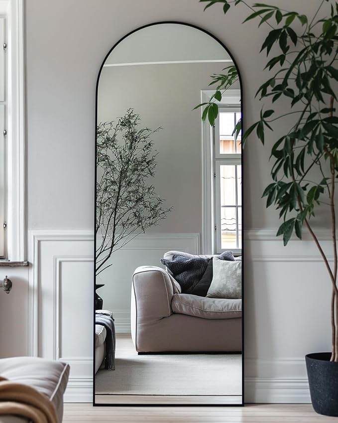 Full Length Mirror, 57"x19" Arched Floor Mirror Freestanding, Floor Standing Full Body Mirror with Stand for Bedroom, Hanging Mounted for Living Room Cloakroom, Black