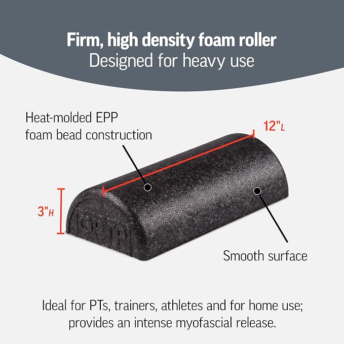 OPTP AXIS Firm Density Foam Roller – Half-Round, Black, 12" X 3" | High density firm foam roller for physical therapy, yoga, Pilates, fitness exercise & sports training, Heat-molded EPP foam