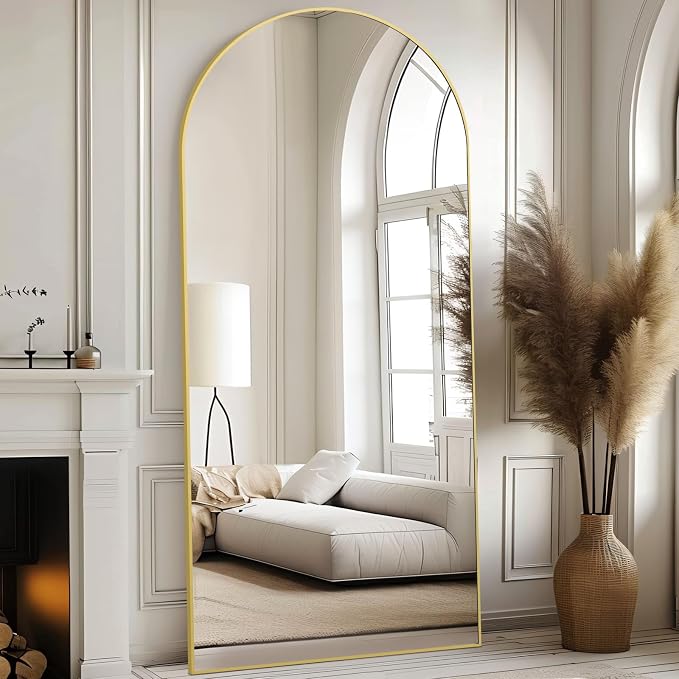 Arched Full Length Mirror, 76"x34" Oversized Floor Mirror, Gold | Free Standing, Tempered Glass, for Bedroom Living Room Gym, Leaning Wall, Hanging