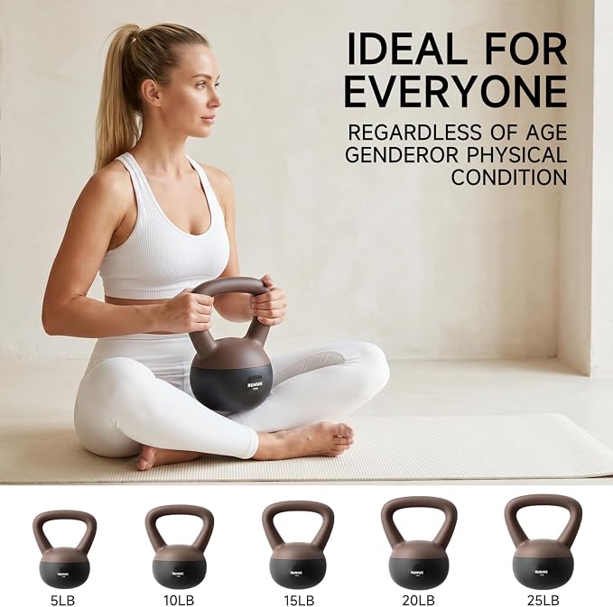 RUNWE Soft Kettlebell 5lb 10lb 15lb 20lb 25lb 30lb, Sand Filled Quiet Floor-Friendly Kettlebell, Anti-Slip Home Gym Fitness Equipment for Apartment Postpartum Recovery, Safety for Women Men & Beginner