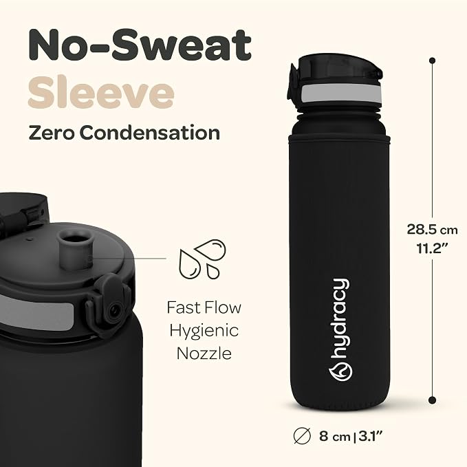 Hydracy Motivational Water Bottle with Time Marker & Fruit Infuser 32 oz | BPA-Free Tritan, Leakproof Flip-Top Lid,No-Sweat Sleeve,Carry Strap,Daily Intake Tracking for Gym,Sports,Outdoors