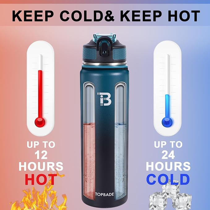 TOPBADE 32oz Insulated Water Bottle with Straw Lid & Spout Lid & Paracord Handle, Stainless Steel Water Bottle Wide Mouth, Double Wall for Women Men Gym Fitness Outdoor