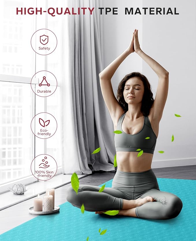 HAPBEAR Large Yoga Mat - 72"x36"x6mm (1/4 inch), Extra Wide Non-Slip Exercise Mat for Home Workout, Yoga, Pilates & Stretching, Durable, Includes Carry Bag