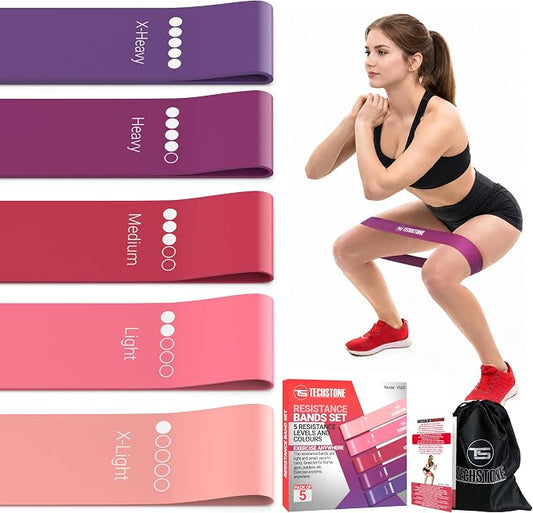 TechStone Resistance Bands Set – 5 Levels Loop Exercise Bands for Men & Women, Elastic Workout Bands for Home Gym, Training, Yoga & Fitness, Carry Bag Included