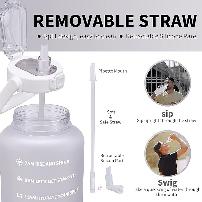 ST-YIBEN 64oz,100oz,128oz Large Motivational Water Bottle with Time Marker, Leakproof & BPA Free Half Gallon Big Water Bottle with Straw Handle Tritan Frosted Water Jug for Gym,Fitness,Outdoor Sports