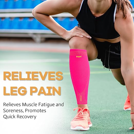 Copper Calf Compression Sleeves for Men & Women - High Stretch | Graduated Compression with Anti-Slip Grip | Breathable & Smooth Lining Footless Design for Runner, Shin Splints, Leg Fatigue
