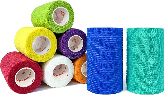 [8 Pack-4" x5Yards] Assorted Color- Self Adhesive Bandages Wrap, Athletic Elastic Cohesive Bandage for Vet Wrap, Sports Injury, Strain, Knee&Wrist, Ankle Sprains. First Aid Non-Woven Bandages