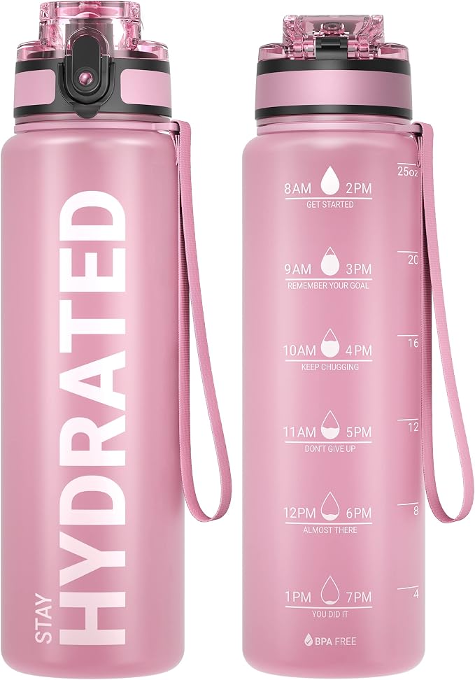 Sahara Sailor Water Bottle 25oz, Tritan Sports Bottle with Time Marker | Bpa Free, Leakproof Wide Mouth With Fast Flow Lid And Cleaning Brush, For Gym School Office Travel, 1 Count