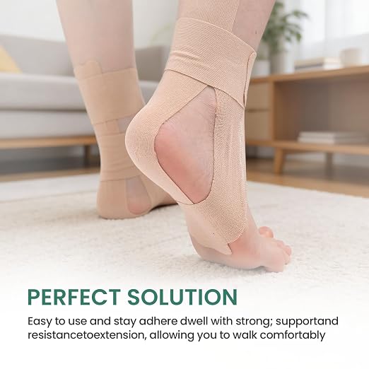 Welnove Kinesiology Tape, 24 Precut Ankle Tape, Provide Support for Ankle Ligament, Stability to The Target Area, Breathable K Tape for Daily use - Beige