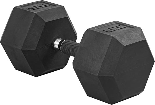 CAP Rubber Coated Dumbbell Weights, Free Weights for Home Gym Strength Training, Anti-Roll Hex Dumbbells with Black, Chrome & Comfort Grip Handles, Singles