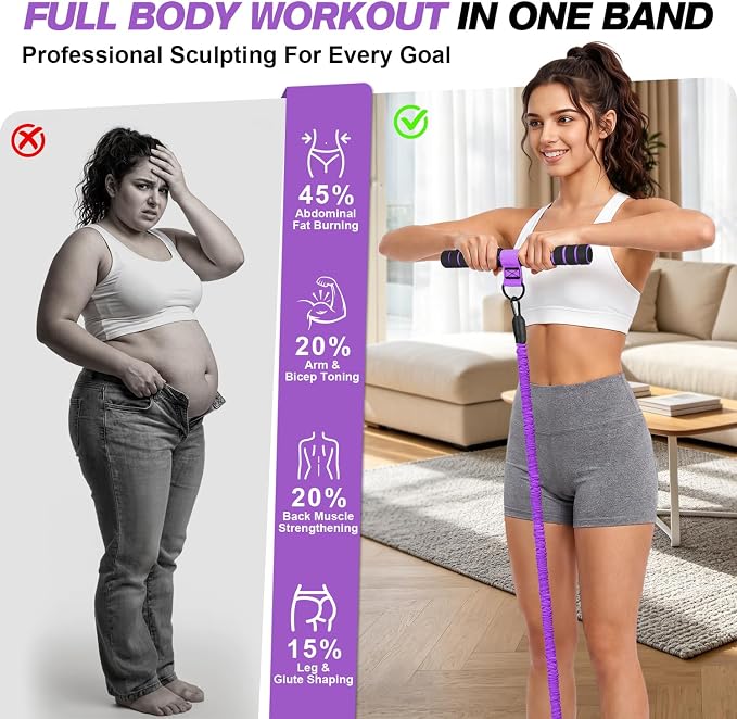 WOQQW Multifunction Pedal Resistance Band with Handle, Upgraded 3 Tube Adjustable Foot Resistance Bands for Core, Arm, Legs, Body Puller Trainer - Sit Up Exercise Equipment for Women Men